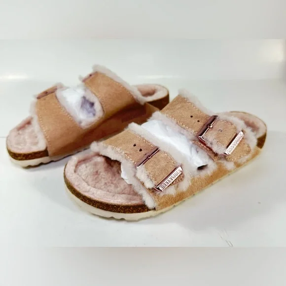 Birkenstock Arizona Shearling Light Rose Pink Fur Slide Sandals EU 35 - Picture 2 of 15